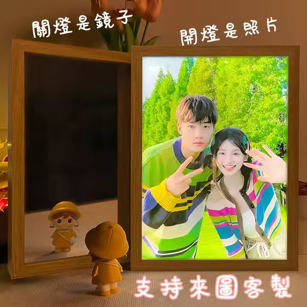 ⭐⭐⭐【客製鏡子燈光畫】——充電款無需連接電源，觸摸開關，三色變光，支持任意圖片來圖客製！